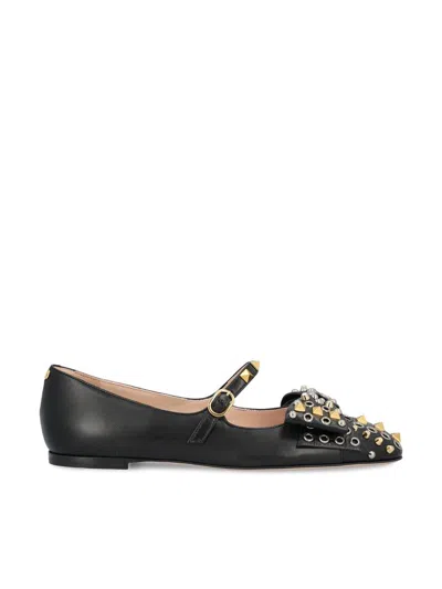 Valentino Garavani Mary-jane Bowow Ballerina In Kidskin With Studs Woman Black 35 In Multi