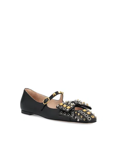 Valentino Garavani Mary-jane Bowow Ballerina In Kidskin With Studs Woman Black 35 In Multi