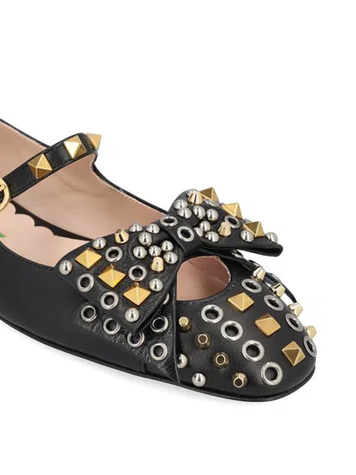 Valentino Garavani Mary-jane Bowow Ballerina In Kidskin With Studs Woman Black 35 In Multi