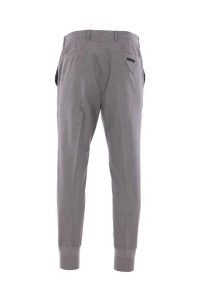 Prada Mens Grey Logo-embroidered Tapered-leg Wool Jogging Bottoms In Gray