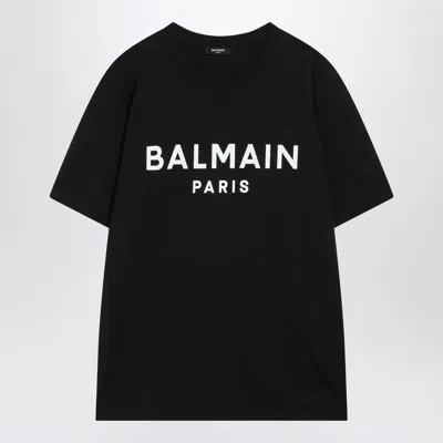 Balmain Black Crewneck T-shirt With Logo Lettering On The Front In Black