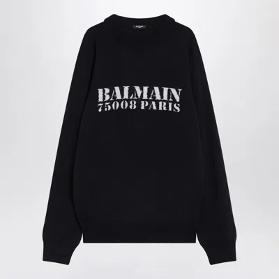 Balmain Blue Wool Sweater With Logo In Blue
