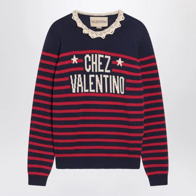 Valentino Knitwear Sweater Asymmetric Neck Design In Blue