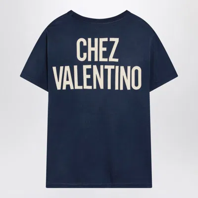 Valentino Garavani Vintage-effect Blue Cotton T-shirt In Blue
