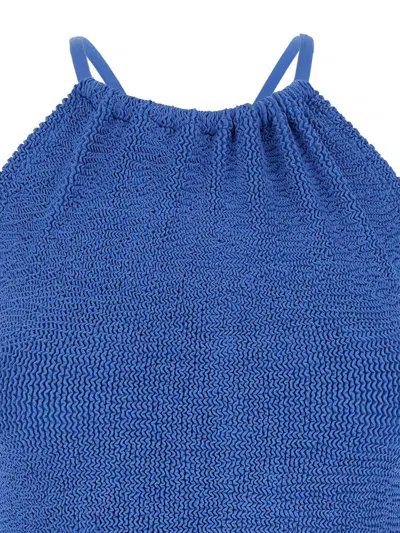 Hunza G Portia Blue Swimsuit With Criss-crossed Straps On The Rear In Tech Fabric Woman In Blue