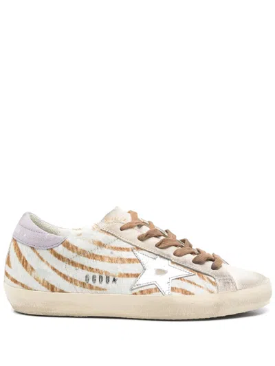 Golden Goose Super-star Zebra Horsy Upper Suede Toe And Heel Laminated Star Sneakers Multicolor In Neutral