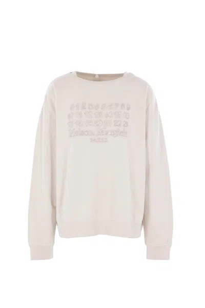 Maison Margiela Long-sleeve Cotton T-shirt With Numeric Logo And Four Stitches In Burgundy
