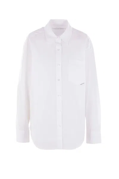 Alexander Wang Boyfriend Shirt With Logo Flag Tag And Relaxed Fit In White