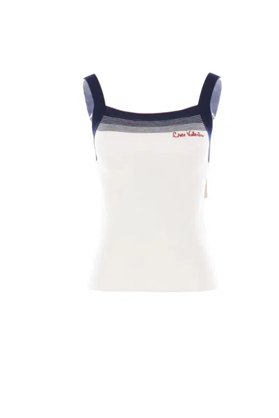 Valentino Sleeveless Knitted Top Striped Detail In White