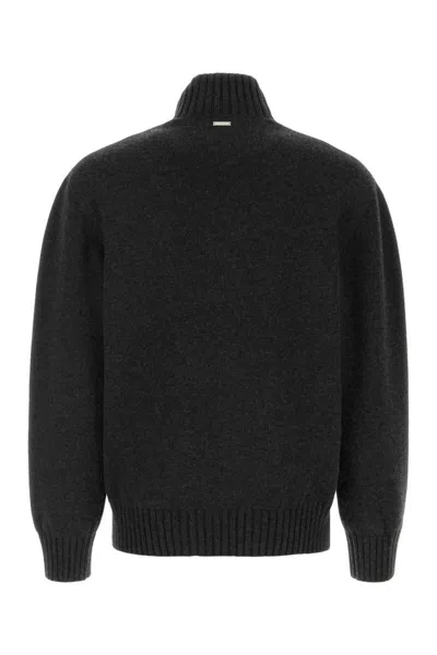 Ferragamo Cashmere Blend Sweater Ribbed Collar Cuffs Hem In Black