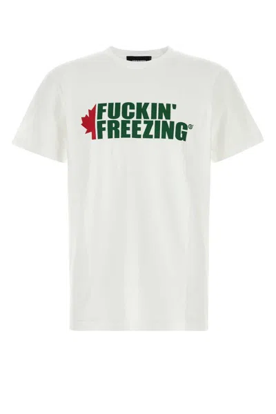 Dsquared2 White Crewneck T-shirt With Print On The Front And Logo Lettering On The Rear In Cotton Man In White