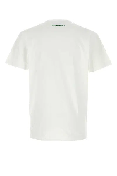 Dsquared2 White Crewneck T-shirt With Print On The Front And Logo Lettering On The Rear In Cotton Man In White