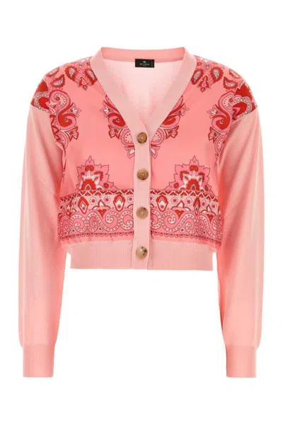 Etro Cropped Cardigan Aus Strickstoff Mit Druck In Pink
