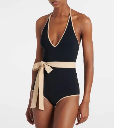 Valentino Escape Belted Swimsuit In Black