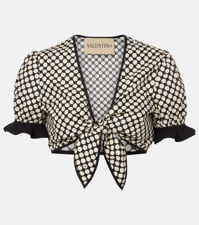 Valentino Cropped Ruffled Polka-dot Cotton-poplin Top