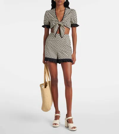 Valentino Cropped Ruffled Polka-dot Cotton-poplin Top