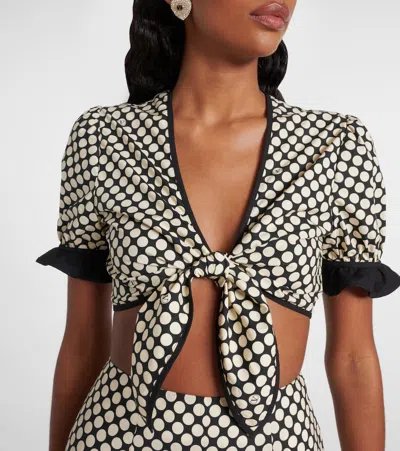 Valentino Cropped Ruffled Polka-dot Cotton-poplin Top