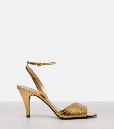 Valentino Garavani Ladycrush Sandal In Laminated Calfskin 85mm In Gold