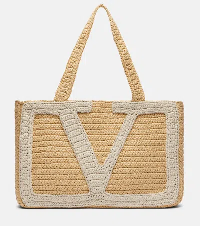 Valentino Garavani Large Raffia Viva Superstar Crochet Tote Bag In Brown