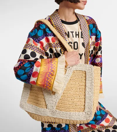 Valentino Garavani Large Raffia Viva Superstar Crochet Tote Bag In Brown