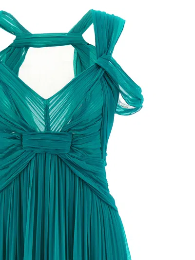 Alberta Ferretti Pleated Sleeveless Draped Cut-out Dress In Green