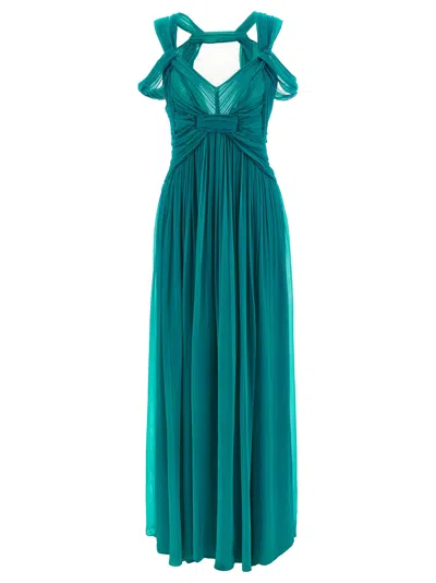 Alberta Ferretti Pleated Sleeveless Draped Cut-out Dress In Green