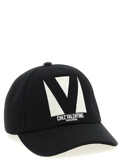 Valentino Garavani Black Hat With Logo On The Front In Cotton Man