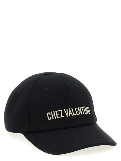 Valentino Cotton Baseball Cap With Embroidery In Black