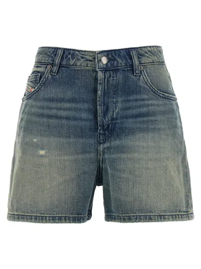 Diesel Denim Shorts With Faded Effect And Back Patch In Blue