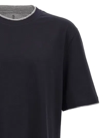 Brunello Cucinelli Double Layer Crewneck T-shirt Featuring Elegant Piping
