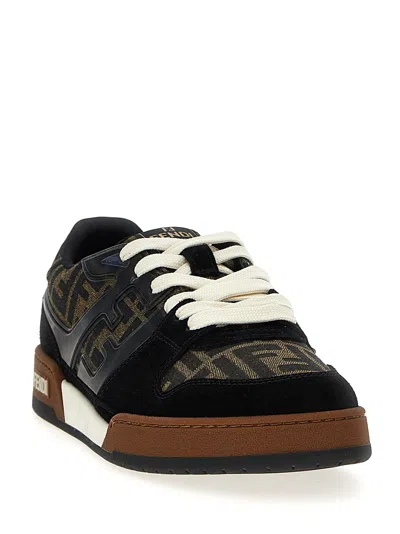 Fendi Match Low-top Ff Jacquard Fabric And Suede Sneakers In Brown
