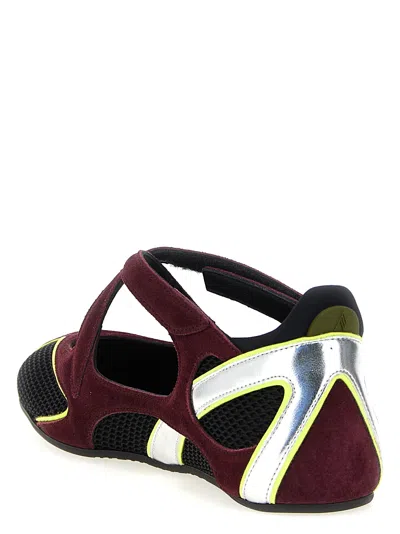 Attico Nomad Bordeaux Ballet Shoes With Criss-crossed Straps And Mesh Panels In Tech Fabric And Suede Woman In Black