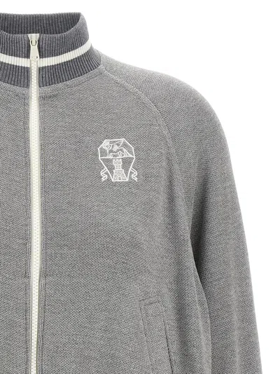 Brunello Cucinelli Logo Zipped Sweatshirt In Gray