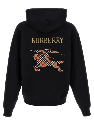 Burberry Men Black Sweatshirt With Ekd Embroidery On The Front And Logo Print On The Rear In Cotton
