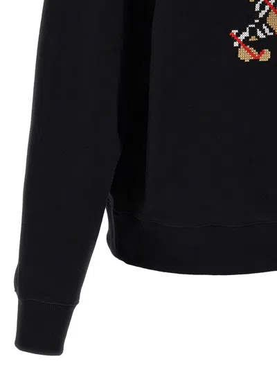 Burberry Men Black Sweatshirt With Ekd Embroidery On The Front And Logo Print On The Rear In Cotton