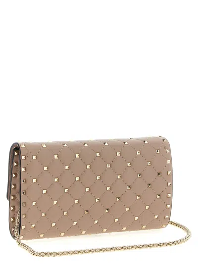 Valentino Garavani Rockstud Spike Nappa Leather Crossbody Clutch Bag Woman Poudre Uni In Pink