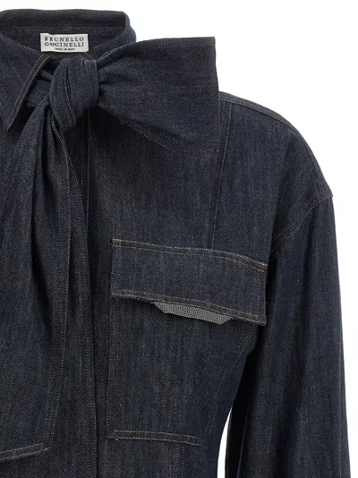 Brunello Cucinelli Long-sleeved Denim Shirt With Bow