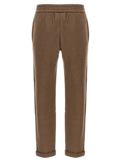 Brunello Cucinelli Cotton-silk Blend Joggers With Side Monile Detail In Brown