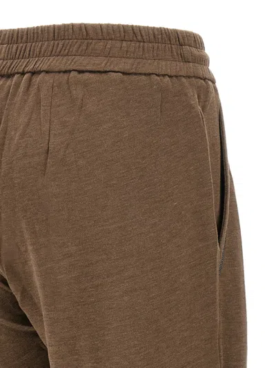 Brunello Cucinelli Cotton-silk Blend Joggers With Side Monile Detail In Brown