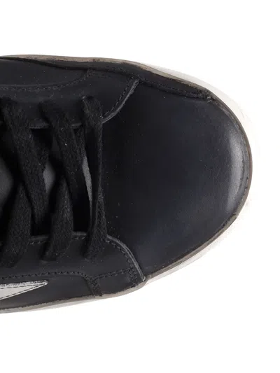 Golden Goose 'super-star' Black Low Top Sneakers With Logo Patch And Suede Details In Leather Man