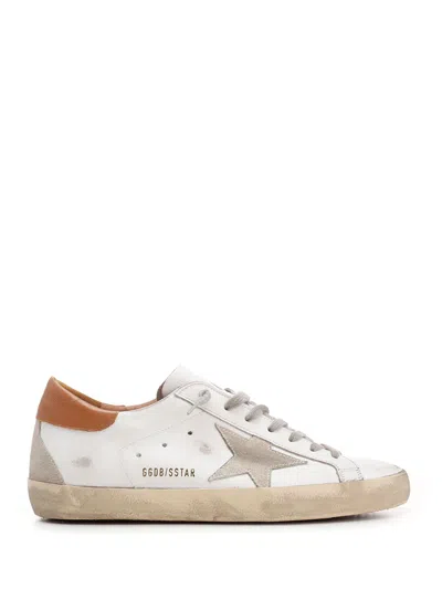 Golden Goose Super-star Sneakers With Ice-gray Suede Star And Light Brown Heel Tab Shoes In White