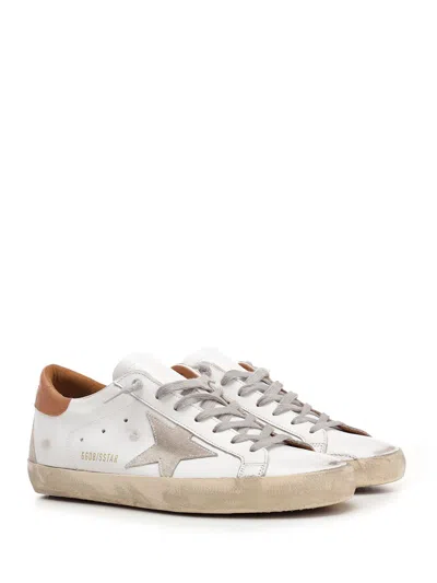 Golden Goose Super-star Sneakers With Ice-gray Suede Star And Light Brown Heel Tab Shoes In White