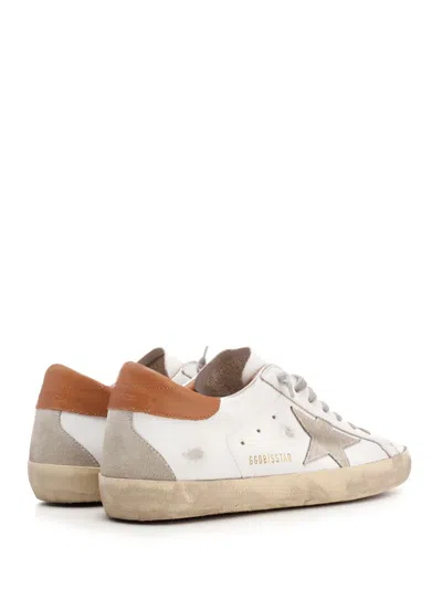 Golden Goose Super-star Sneakers With Ice-gray Suede Star And Light Brown Heel Tab Shoes In White