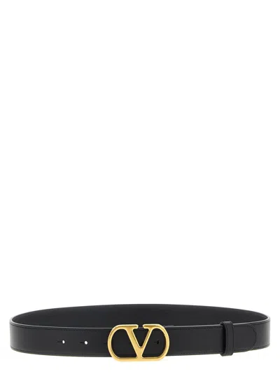Valentino Garavani Vlogo Signature Belt In Shiny Calfskin 30 Mm Woman Black 100