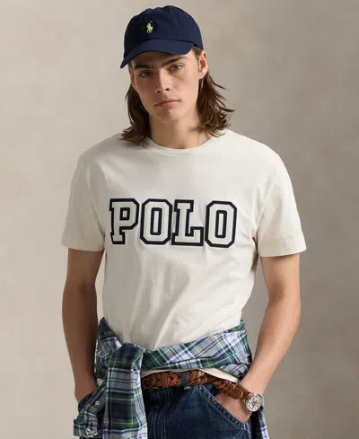 Polo Ralph Lauren Grey Crewneck T-shirt With Logo Print On The Front In Cotton Man