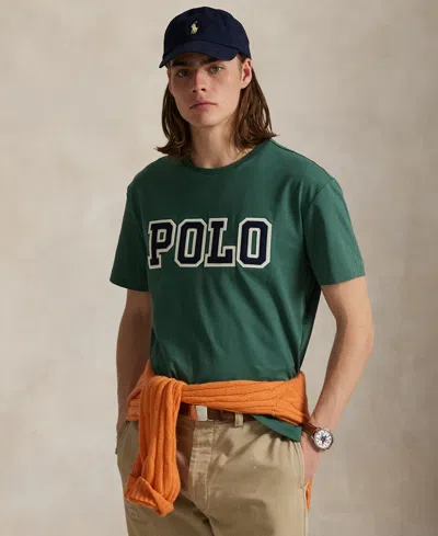 Polo Ralph Lauren Green Crewneck T-shirt With Logo Lettering On The Fornt And Pony Embroidery On The Front In Cotton M In Green