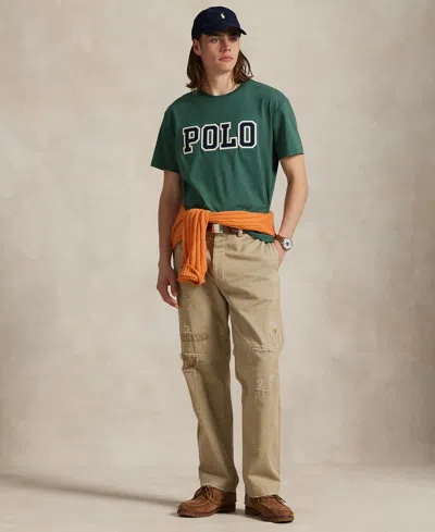 Polo Ralph Lauren Green Crewneck T-shirt With Logo Lettering On The Fornt And Pony Embroidery On The Front In Cotton M In Green