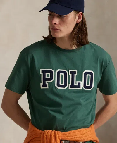 Polo Ralph Lauren Green Crewneck T-shirt With Logo Lettering On The Fornt And Pony Embroidery On The Front In Cotton M In Green