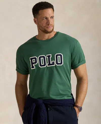 Polo Ralph Lauren Green Crewneck T-shirt With Logo Lettering On The Fornt And Pony Embroidery On The Front In Cotton M In Green