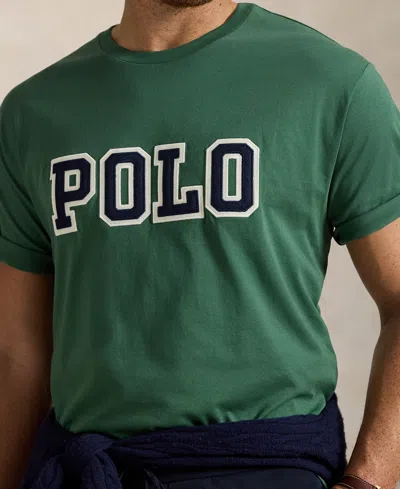 Polo Ralph Lauren Green Crewneck T-shirt With Logo Lettering On The Fornt And Pony Embroidery On The Front In Cotton M In Green